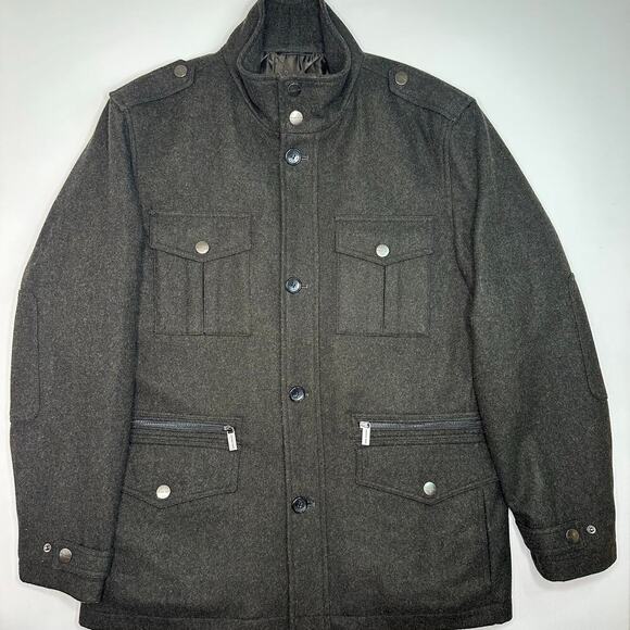 MICHAEL Michael Kors Military Style Button Front Wool Blend Coat - Picture 1 of 9